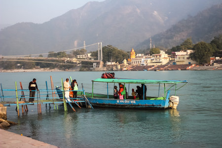 RISHIKESH, INDIA - 05 february 2012. Beautiful view of the Ganga river embankment in Rishikesh....