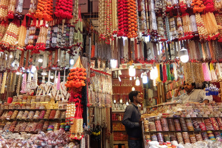 Haridwar, India - November, 6th, 2017. Local market near the Har Ki Pauri in Haridwar.のeditorial素材