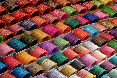Bracelets on indian market, Rishikesh, Indiaの写真素材