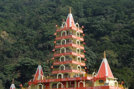 Rishikesh, India - November, 9th, 2017. Beautiful view of Tera Manzil Temple, Trayambakeshwar in Rishikeshの写真素材