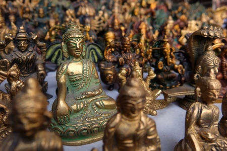 Rishikesh, India - November, 9th, 2017. Small bronze statuettes on the street market in Rishikesh.の写真素材