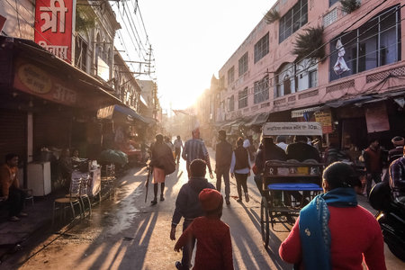 Haridwar, India - December, 11th, 2016. Evening on the main street of Haridwar
