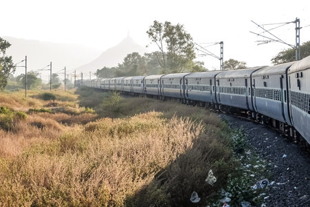 Jalgaon, India - December, 13th, 2016. Litter alongside railway tracks in Indiaのeditorial素材