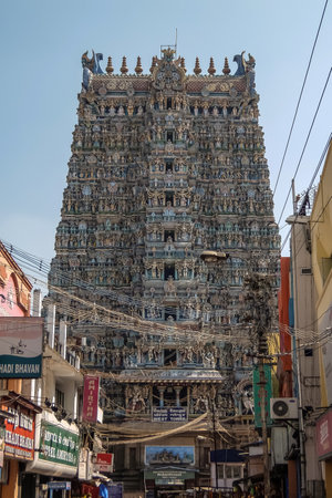 Madurai, India - December, 19th, 2016. Meenakshi Sundareswarar Temple in Madurai. Tamil Nadu, India. It is a twin temple, one of which is dedicated to Meenakshi, and the other to Lord Sundareswararのeditorial素材
