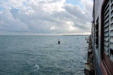 Rameshwaram, India - December, 21st, 2016. View from railway to Pamban Island, Rameshwaramのeditorial素材