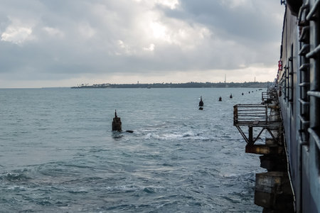 Rameshwaram, India - December, 21st, 2016. View from railway to Pamban Island, Rameshwaramのeditorial素材