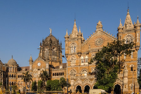 Mumbai, India - February, 25th, 2017. Chhatrapati Shivaji Terminus railway station is a historic railway station and a UNESCO World Heritage Site in Mumbai, Maharashtra, Indiaのeditorial素材