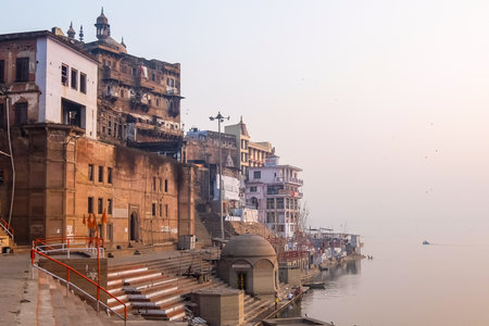 Varanasi, India - December, 9th, 2017. Ghats of Varanasi.のeditorial素材