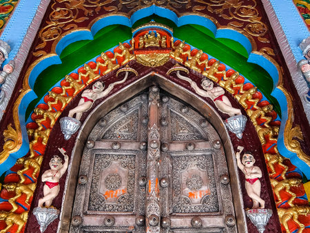 Ayodhya, India - December, 10th, 2017. Hanuman Garhi Temple. Details of architecture.のeditorial素材