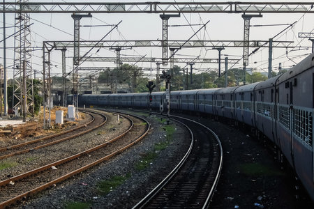 Chennai, India - December, 24th, 2017. View from the train window, Indian Railways.