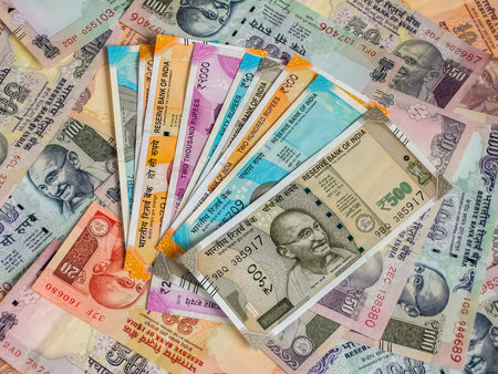 10, 20, 50, 100, 200, 500 and 2000 Indian rupees, old and new notes