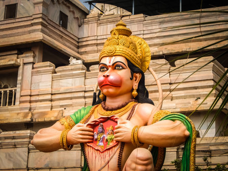 Dwarapudi, India - Circa January, 2018. Architecture of Ayyappa Swamy Temple in Dwarapudi, India.のeditorial素材
