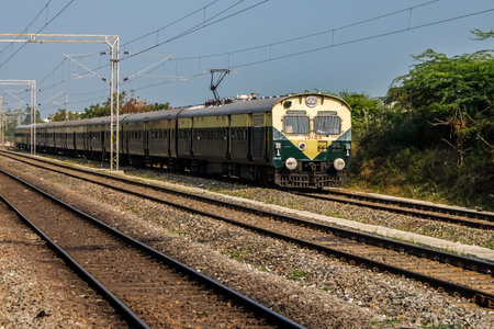 Tirupati, India - Circa January, 2018. View of railway tracks from train window.のeditorial素材