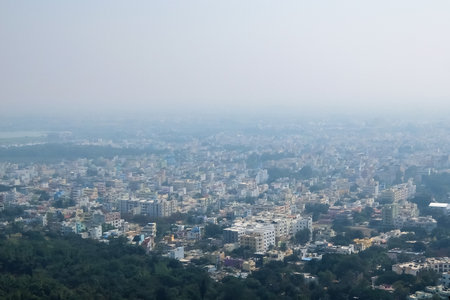Tirupati, India - Circa January, 2018. View of Tirupati cityscape from Tirumala hill.のeditorial素材