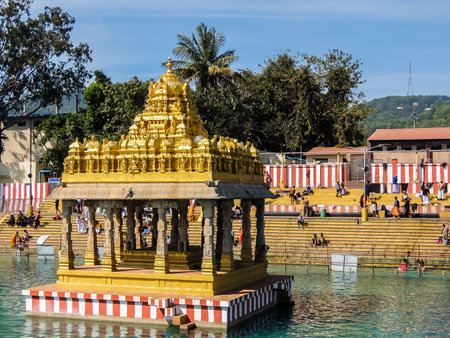 Tirupati, India - Circa January, 2018. View of Nitya Pushkarini temple, located near Sri Venkateswara Swamy Vaari Temple, Tirumala, Tirupati.のeditorial素材