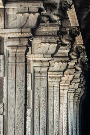 Kanchipuram, India - Circa January, 2018. View of Sri Ekambaranathar Temple in Kanchipuram. Details of architecture.のeditorial素材