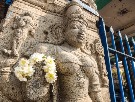 Kanchipuram, India - Circa January, 2018. View of Sri Ekambaranathar Temple in Kanchipuram. Details of architecture.のeditorial素材