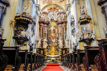 Frohnleiten, Austria - August, 14th, 2017. View of interiors of the old Catholic church in Frohnleiten.のeditorial素材