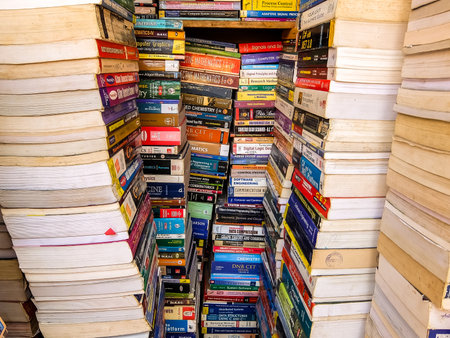 Bangalore, India - Circa January, 2018. Street bookstore in Bangalore. Used books for sale.のeditorial素材