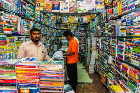 Bangalore, India - Circa January, 2018. Street bookstore in Bangalore. Used books for sale.のeditorial素材
