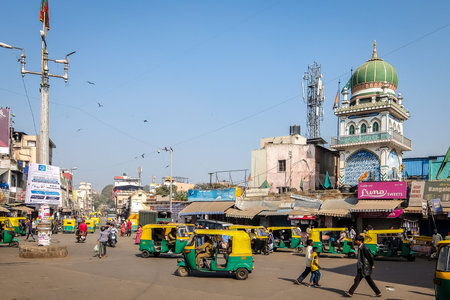 Bangalore, India - Circa January, 2018. Crowded street  view in Bangalore.
