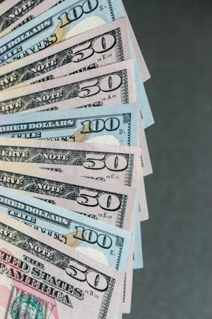 Closeup of dollar banknotes. American cash money background.
