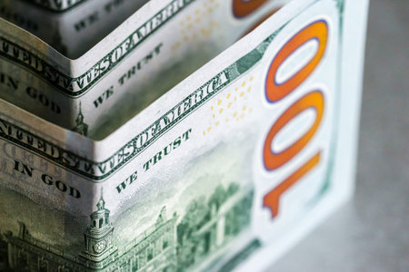 Closeup of dollar banknotes. American cash money background.