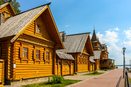 Gorodets, Russia - Circa June, 2018. Complex City of Craftsmen on the banks of the Volga River. Gorodets is the center of folk art and museum city.のeditorial素材