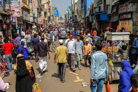 Bangalore, India - Circa January, 2018. Crowded street  view in Bangalore.のeditorial素材