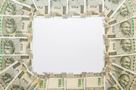Close up view of brand new indian 500 rupees banknotes. Frame concept.の写真素材