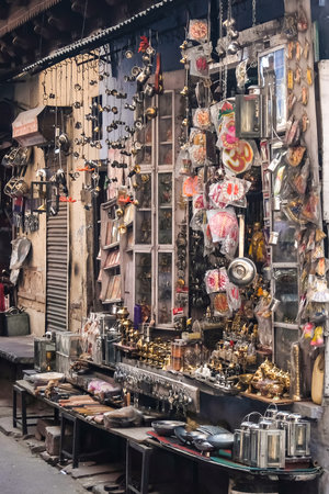 Jodhpur, India - Circa March, 2018. Shop of daily needs on the street of Jodhpur.のeditorial素材