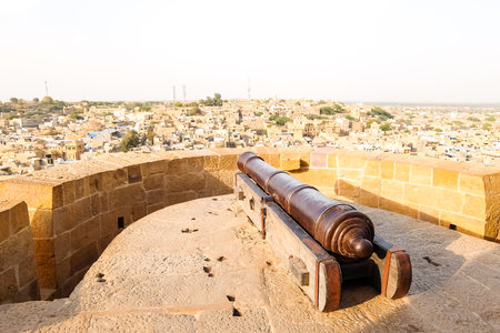 Jaisalmer, India - Circa March, 2018. Ancient cannon in Jaisalmer Fort.のeditorial素材