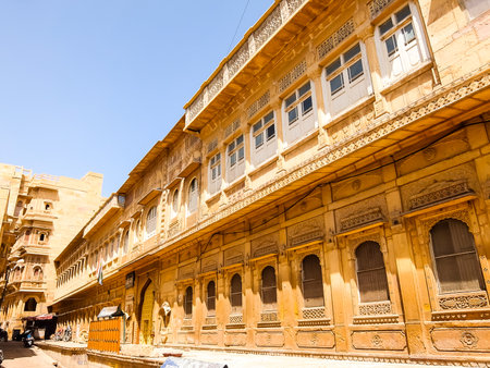 Jaisalmer, India - Circa March, 2018. Beautiful architecture of Patwon Ki Haveli in Jaisalmer.のeditorial素材