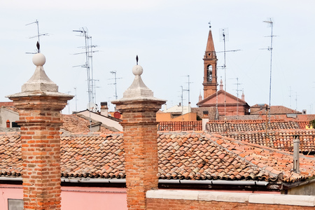 Comacchio, Italy - Circa August 2017. View of tiled roofs of Comacchio.の写真素材