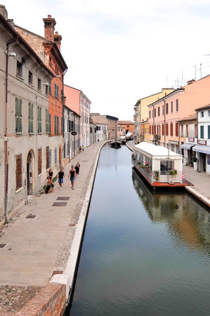 Comacchio, Italy - Circa August 2017. Streets and canals of Comacchio.のeditorial素材