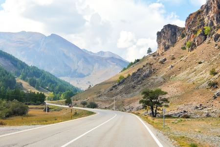 Colle della Maddalena (Piedmont, Italy), mountain landscape, winding road on italian-french border. Province of Cuneo, Italy.の写真素材