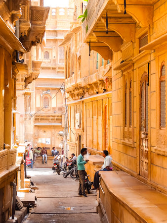 Jaisalmer, India - Circa March, 2018. Narrow streets of Jaisalmer.のeditorial素材