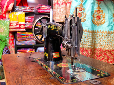 Bikaner, India - Circa March 2018. Cloth shop on the street of Bikaner.のeditorial素材