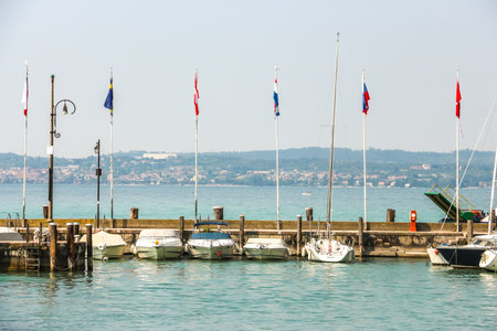 Sirmione, Italy - Circa September 2018. Sunny day in beautiful town Sirmione, located on Garda lake.のeditorial素材