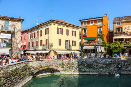 Sirmione, Italy - Circa September 2018. Sunny day in beautiful town Sirmione, located on Garda lake.のeditorial素材