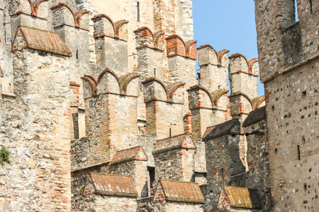 Sirmione, Italy - Circa September 2018. Beautiful view of Scaligero Castle in sunny day.のeditorial素材
