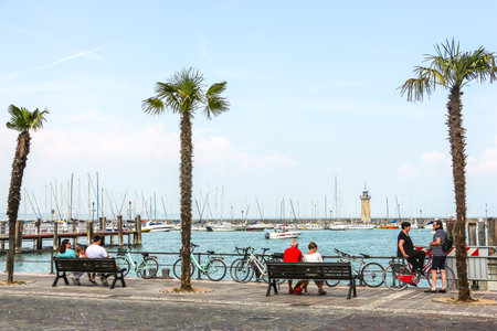 Desenzano del Garda, Italy - Circa September 2018. Sunny day in small town Desenzano, located on Garda lake.のeditorial素材