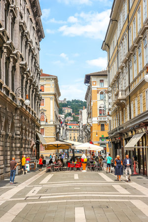 Trieste, Italy - Circa August 2018. Beautiful streets of Trieste in sunny day.のeditorial素材