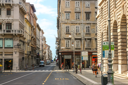 Trieste, Italy - Circa August 2018. Beautiful streets of Trieste in sunny day.のeditorial素材