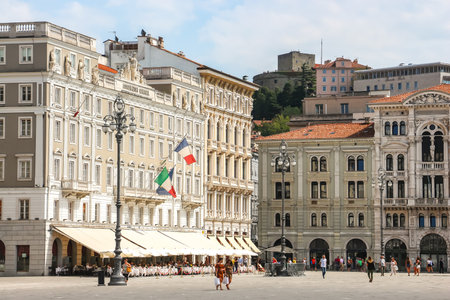 Trieste, Italy - Circa August 2018. Beautiful view of Piazza UnitÃ  d'Italia in sunny day.のeditorial素材
