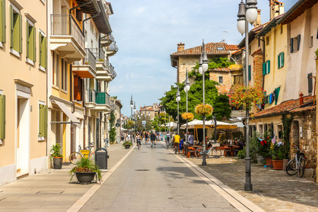 Grado, Italy - Circa August 2018. Beautiful streets of Grado in sunny day.のeditorial素材