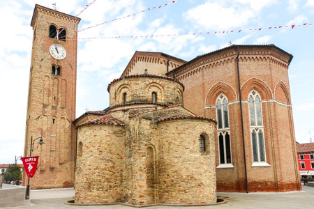 Concordia Sagittaria, Italy - Circa September 2018. Beautiful architecture of catholic church (Parrocchia di Santo Stefano Protomartire).のeditorial素材