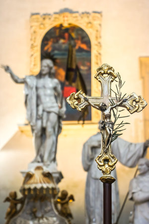 Vicenza, Italy - Circa September 2018. Interiors of catholic church (Chiesa di San Giuliano) in...