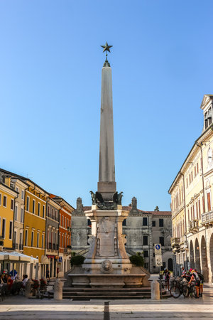 Lonigo, Italy - Circa September 2018. Beautiful view of Piazza Garibaldi in sunny day.のeditorial素材
