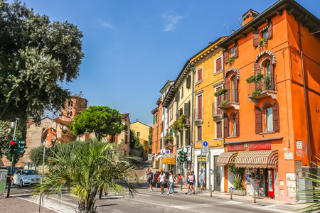 Verona, Italy - Circa September 2018. Beautiful streets of Verona in sunny day.のeditorial素材
